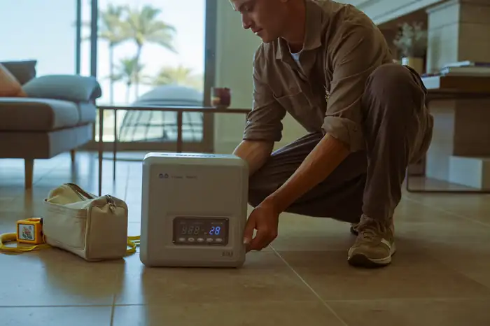 Continuous radon monitor set up inside a Jacksonville home for a confirmation test