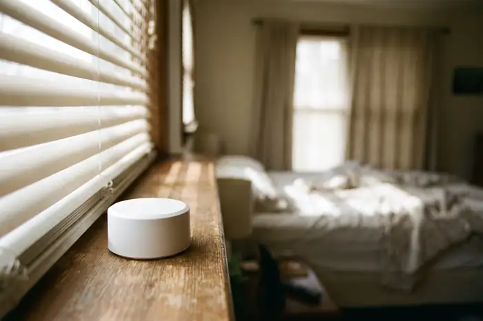 Radon test detector placed in a Jacksonville bedroom during a short-term radon test